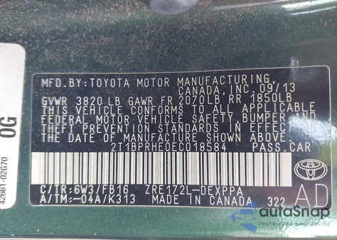 2014 Toyota Corolla Eco/Eco Plus/Eco Premium from USA, damaged, VIN 2T1BPRHE0EC018584